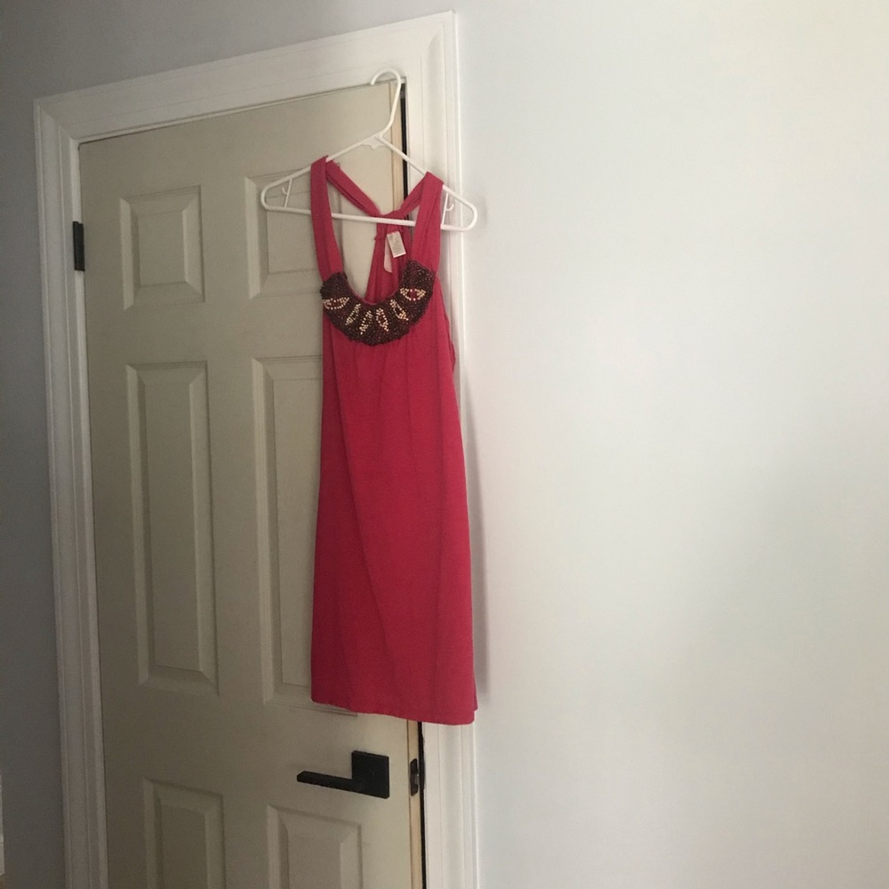 Coral beaded neckline dress